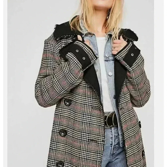 Free People Double Vision Coat Houndstooth Plaid Jacket Size XS - Picture 5 of 10